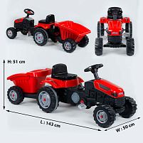 Веломобіль дитячий Pilsan 07-316 Red «Трактор з причепом» (клаксон на кермі, сидіння регульоване, задні колеса з гумовими накладками)