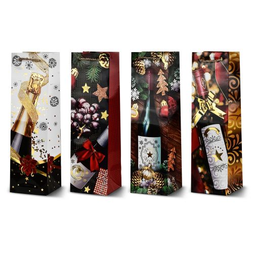 Пакет новорічний паперовий під пляшку "Gifts" 11*11*38см Stenson R33030