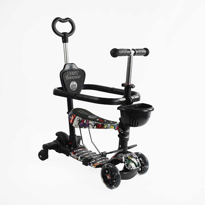 Самокат 5в1 LS-82755 Best Scooter, з ДОП. КОЛІСАМИ, захисний бампер, PU колеса зі світлом, в коробці