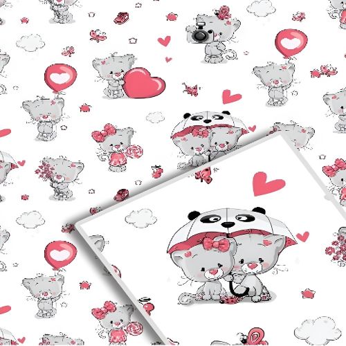 Папір пакувальний крейдований "Ведмедик на білому" 70*100см 10л/уп Stenson 1037БЛ