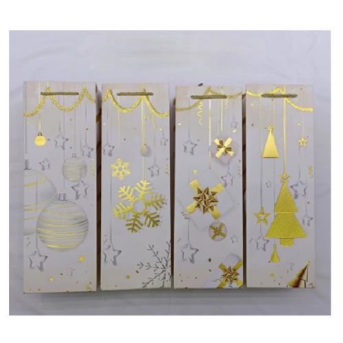 Пакет новорічний паперовий під пляшку "Christmas stars" 12*9*35см Stenson R33085