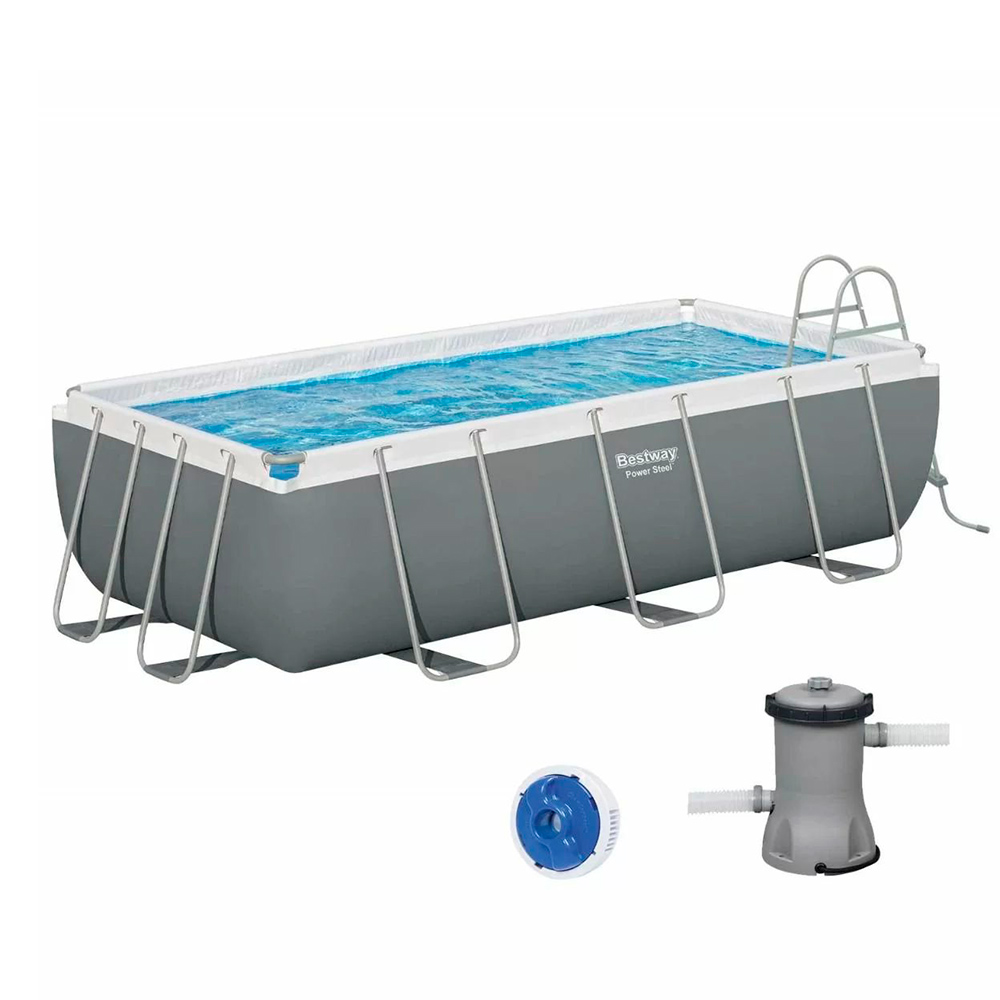 Каркасний басейн Bestway 56441 (100*201*404 см., об'єм: 6478 л., картриджний фільтр-насос 2006 л/год, дозатор хлору, драбина, серія: Power Steel) фото 2
