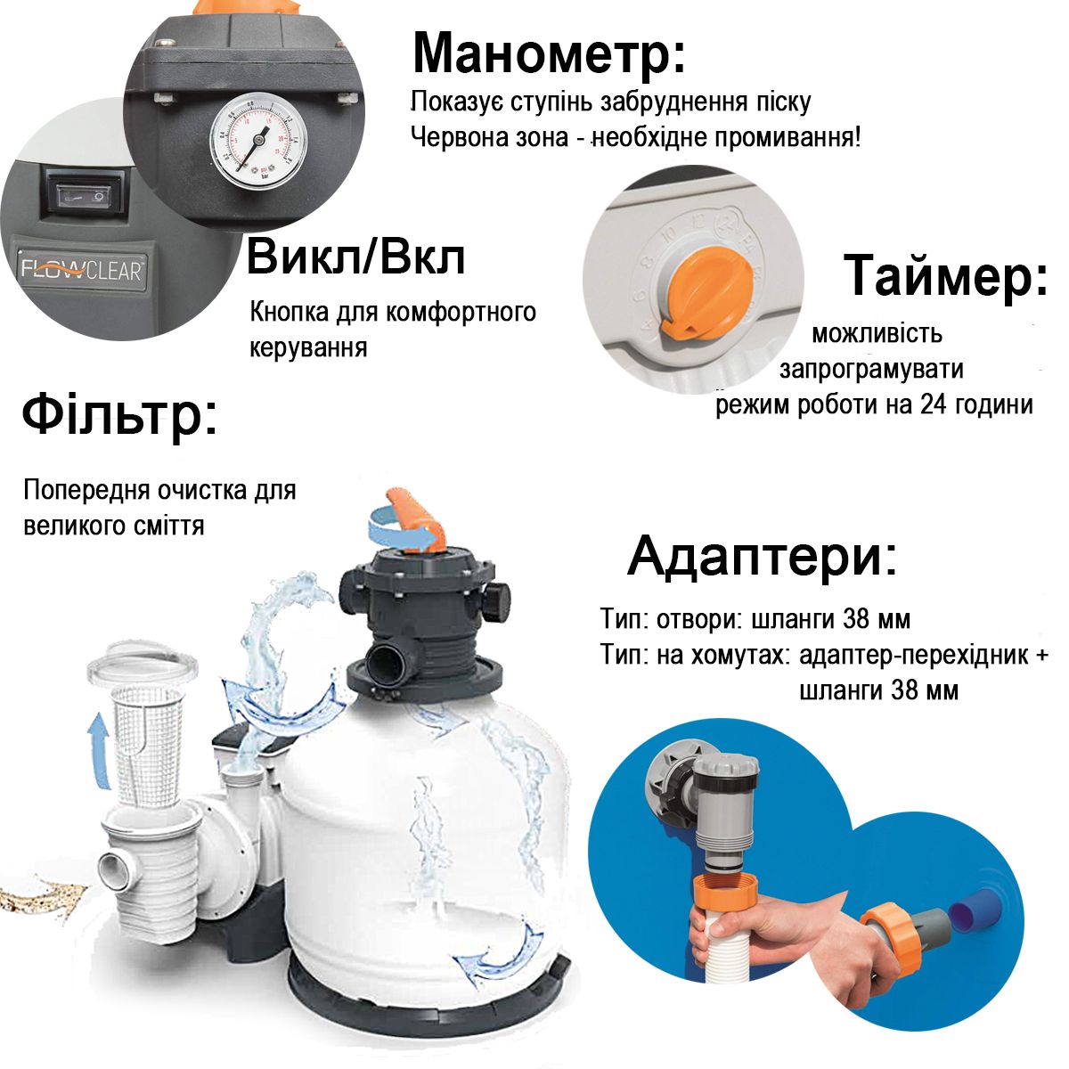 Каркасний басейн Bestway 56466 (122*274*549 см., об'єм: 14812 л., пісочний фільтр-насос 5678 л/год, драбина, тент, серія: Power Steel) фото 6