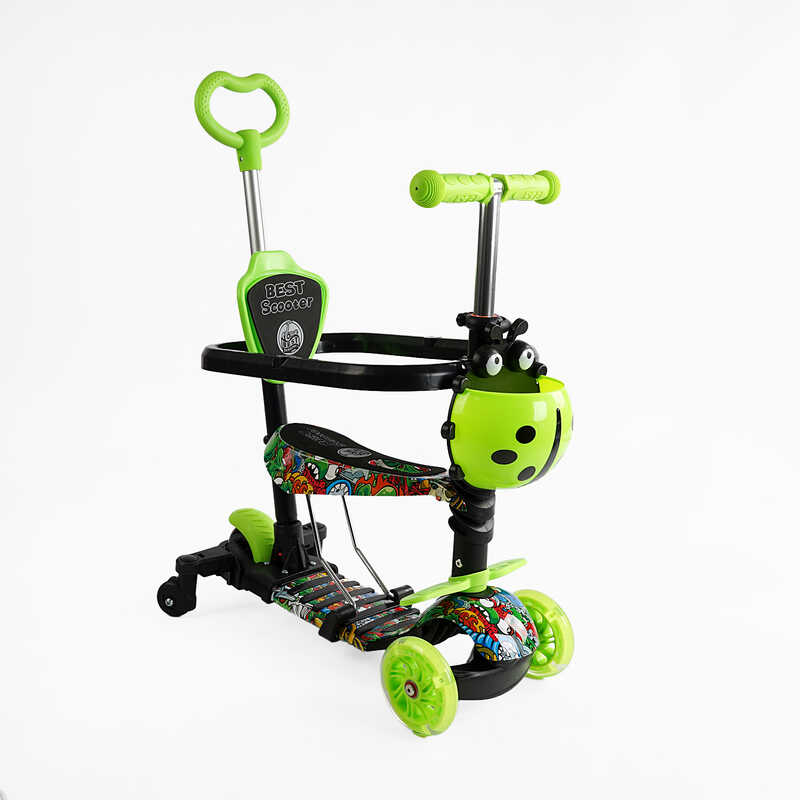 Самокат 5в1 LS-72300 Best Scooter, з ДОП. КОЛІСАМИ, захисний бампер, PU колеса зі світлом, в коробці