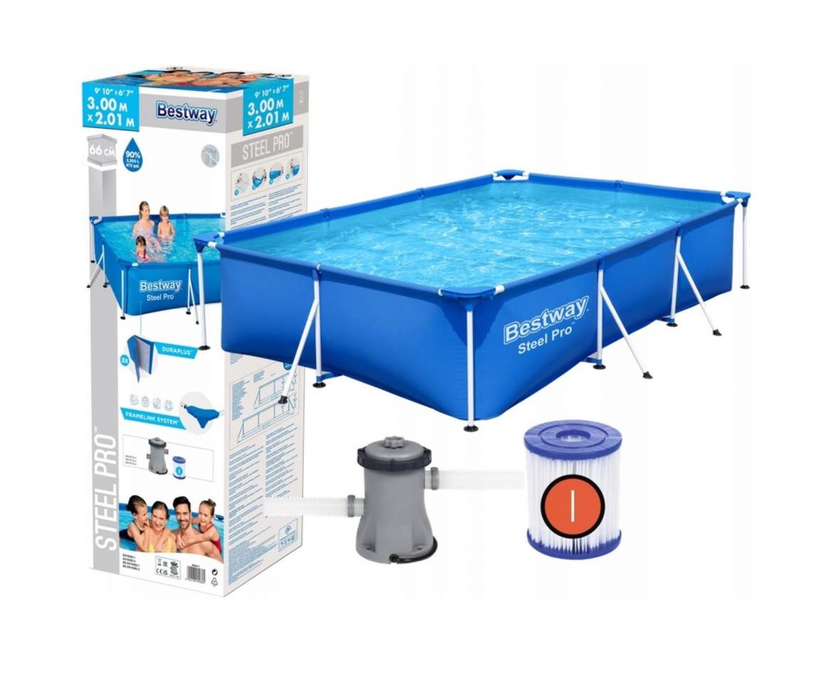 Каркасний басейн Bestway 56411 (66*201*300 см., об'єм: 3300 л., картриджний фільтр-насос 1250 л/год, серія: Steel Pro) фото 2