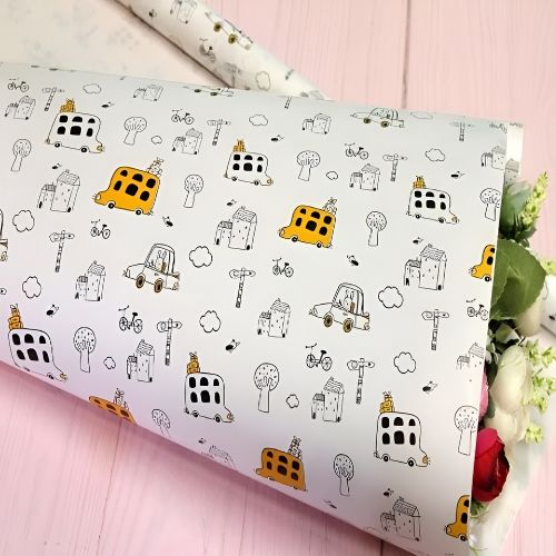 Папір пакувальний крейдований "Машинки на білому" 70*100см 10л/уп Stenson 1038БЛ