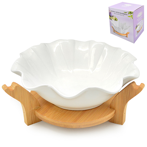 Блюдо порцеляна на бамбуковій підставці "Конвалія" 8" (20.5см) Stenson MC3852-8