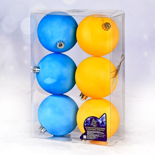 Ялинкові кульки "Жовто-блакитні" 8см 6шт/наб Stenson 9664-8