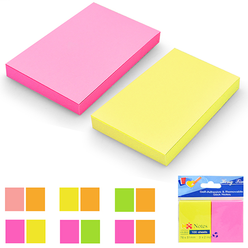 Папір для нотаток скл неон Stenson ST00227 (76*38 мм, 100 листів, 2в1)