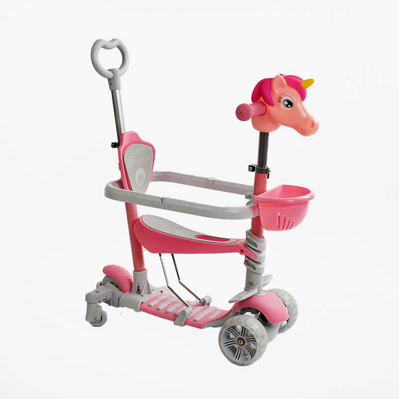Самокат 5в1 P-63700 Best Scooter, з ДОП. КОЛЕСАМИ, захисний бампер, PU колеса зі світлом, в коробці