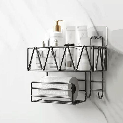 Полиця з тримачем настінна на липучках S 2г 30*12.5*23см Stenson M50228-S