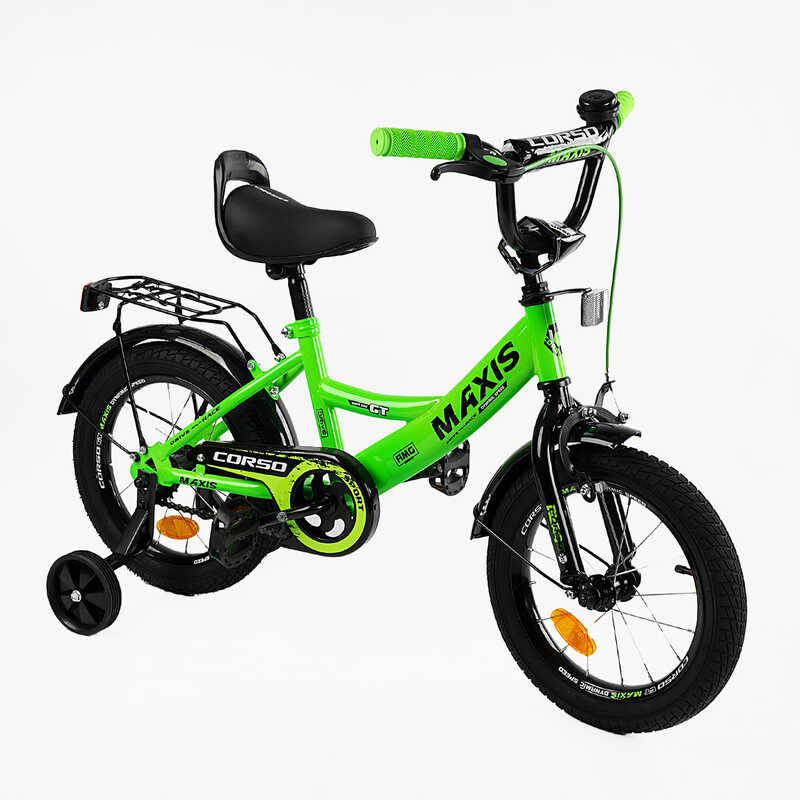 Велосипед дитячий двоколісний 14" Corso MAXIS CL-14125 ручне гальмо, дзвіночок, сидіння з ручкою, додаткові колеса, ЗІБРАНИЙ НА 75%, в коробці