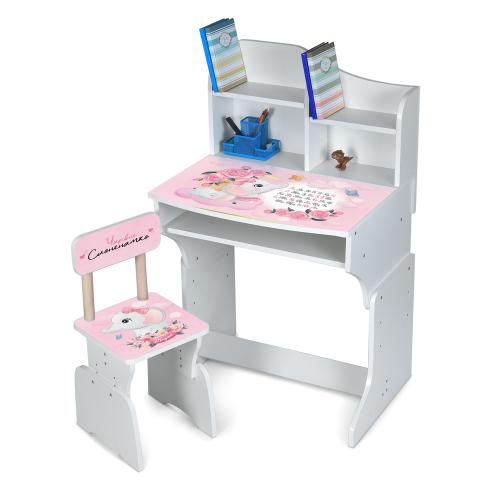 Парта шкільна Bambi M 904-14 «Слоненя» (55*65,5*111 см, стілець, поляця для книг, полиця під столом, підніжка)