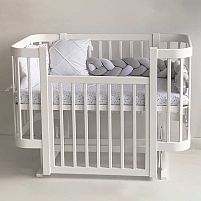 Ліжечко дитяче "МІЯ" бук, шарнір-підшипник, опускна боковина (біле+біла стійка)