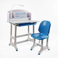 Парта дитяча зі стільчиком BL-14194 колір синій, з полицями, регульована висота та нахил , з лампою, в коробці