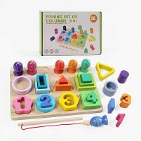 Логічна дерев’яна дошка C 74313 магнітна риболовля, цифри, сортер за кольорами та формами, в коробці
