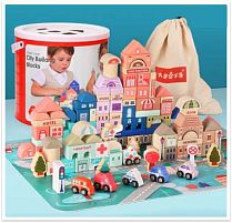 Конструктор дерев’яний C 65440 мішечок для зберігання, пазли, у відрі