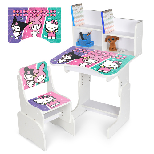 Парта шкільна Bambi N 2071-19A-1 «Hello Kitty» (59*69*113 см, регульована висота стільниці, стілець, підніжка, полиця для книг)
