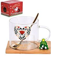 Чашка новорічна на бамбуковій підставці з ложкою "Christmas Magic" 250мл Stenson R100361
