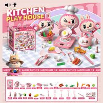 Набір посуду S 20-12 плита, підсвічування, звуки, каструлька, пательня, чайник, харчові продукти, дощечка, кухонне приладдя, наліпки, в коробці