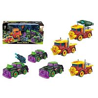 Набір машин 661-2006 2 машинки, конструктор, викрутка, 2 механічних запускачі, 4 снаряди, в коробці