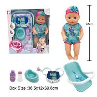 Пупс YL 2440 G-D висота 40 см, п'є з пляшечки, ходить на горщик, заплющує очі, шезлонг, пляшечка, горщик, слинявчик, пустушка, в коробці