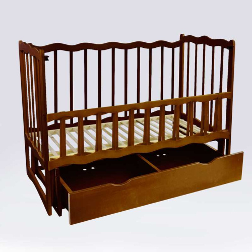 Ліжечко для немовлят X-Toys "Хвиля" (дерев'яне, маятник на шарнірах, шухляда, матеріал: вільха, колір: темно-коричневий) фото 2