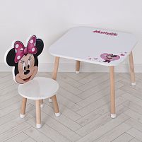 Дитячий столик Bambi M 502-8-2 «Minnie» (зі стільчиком, ДСП, столик: 44,5*55*55 см, стільчик: 22*22*49 см, сидіння ↑25 см, силіконовий захист ніжок)
