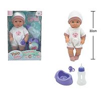 Пупс YL 2530 A-B висота 30 см, п'є з пляшечки, ходить на горщик, знімний одяг, аксесуари, в коробці