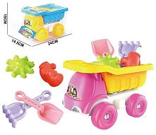 Пісочний набір FSD 7393 2 види, машинка, 2 формочки, лопаточка, граблі, в сітці, ВИДАЄТЬСЯ МІКС