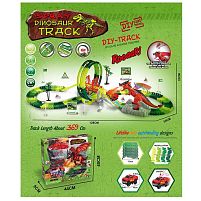 Трек GD 30 A 170 деталей, звук, підсвічування, динозавр, парогенератор, машинка, довжина треку 369 см, аксесуари, в коробці