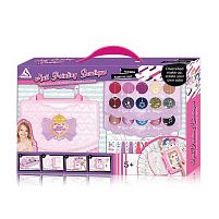 Косметика J 3019 тіні, глітери, аплікатори, наклейки, помада, сумочка в коробці