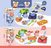 Набір посуду 811-116 A 2 кольори, каструля з кришкою, сковорідка, чайник, стакан, друшляк, кухонне приладдя, в пакеті