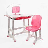 Парта дитяча зі стільчиком UL-90311 колір рожевий, регульована висота та нахил, з лампою, в коробці