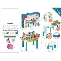 Столик з конструктором 10351 A-Q 03 B 77 деталей, розмір столика: 59х40.5х36.5 см, стільчик, еластичні гумові деталі, дошка для малювання, маркер