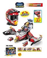 Трек SK 637 XA звуки, підсвічування, рухливі елементи, складається у шолом, 4 металопластикові машинки, в коробці