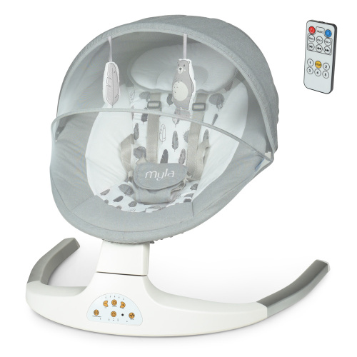 Крісло-шезлонг для немовлят з електро-заколисуванням El Camino ME 1074 MYLA Soft Gray (механізм гойдання: поворотний)
