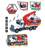 Спецтехніка 688-3 B “Вантажівка з підйомником”, довжина 35 см, підсвічування, звукові ефекти, інерція, гумові колеса, висувна стріла, рухомі дета