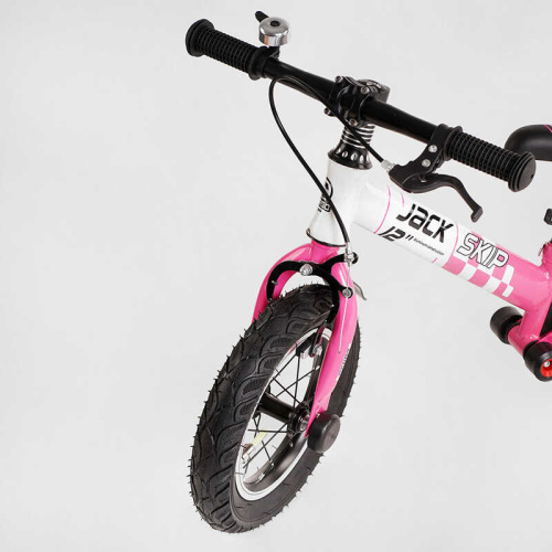 Біговел (велобіг, ранбайк, балансбайк) Corso "Skip Jack" 25025 (1) Рожево-білий, надувні колеса 12", сталева рама з амортизатором, ручне гальмо, підні фото 6