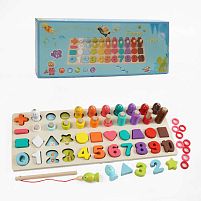 Логічна дерев’яна дошка C 74284 цифри, геометричні форми, магнітна риболовля, гра з кілочками, в коробці