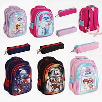 Рюкзак C 65138 пластикова вставка, пенал, регульовані лямки, 2 відділення, в пакеті, ВИДАЄТЬСЯ ТІЛЬКИ МІКС ВИДІВ