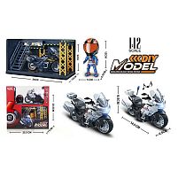 Мотоцикл MY 66 M 1237 X металопластик, інерція, звуки, підсвічування, фігурка героя, дверцята коферів відчиняються, масштаб 1:12, гараж з підсв