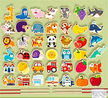 Шнурівка дерев'яна C 76616 4 шнурки з дерев’яним краєм, мішечок для зберігання, тварини, букви, цифри, овочі, фрукти, транспорт, в коробці