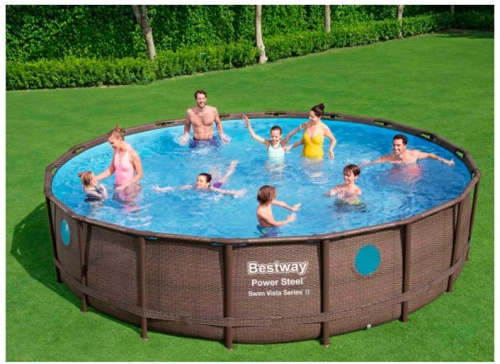 Каркасний басейн Bestway 56977 (122*549 см., об'єм: 23062 л., картриджний фільтр-насос 5678 л/год, дозатор хлору, драбина, тент, серія: Power Steel)