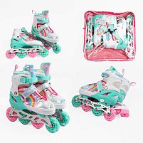 Ролики дитячі Best Roller J-9730-6 S (розсувні, розмір 29-33, колеса: 4/Ø60 мм/PU, в один ряд, гальмо заднє, підсвітка, сумка)