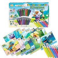 Малюй піском 84985 "4FUN Game Club", 16 карток, 12 кольорів піску, 4 мольберти, щітка, в коробці