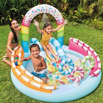 Дитячий надувний ігровий центр Intex 57144 «Candy Fun» (Водна гірка з басейном та фонтаном, 122*168*170 см., об`єм: 165 л.)