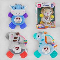 М'яке брязкальце 53796 "TK Group", 4 види, ОЗВУЧУВАННЯ УКРАЇНСЬКОЮ МОВОЮ, знімний блок, пластикова кліпса, світло, звук, в коробці