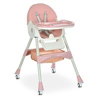 Стільчик для годування Bambi M 6302 Pink (61*76*95 см, 4 колеса, регулювання: стілець 2 п., спинка 1 п., столик 3 п., стіл 32*55 см)і