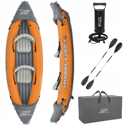 Каяк надувний двомісний (байдарка) BestWay 65077 Lite-Rapid X2 Kayak (88*321 см., навантаження до 160 кг., весла, насос, помаранчевий)